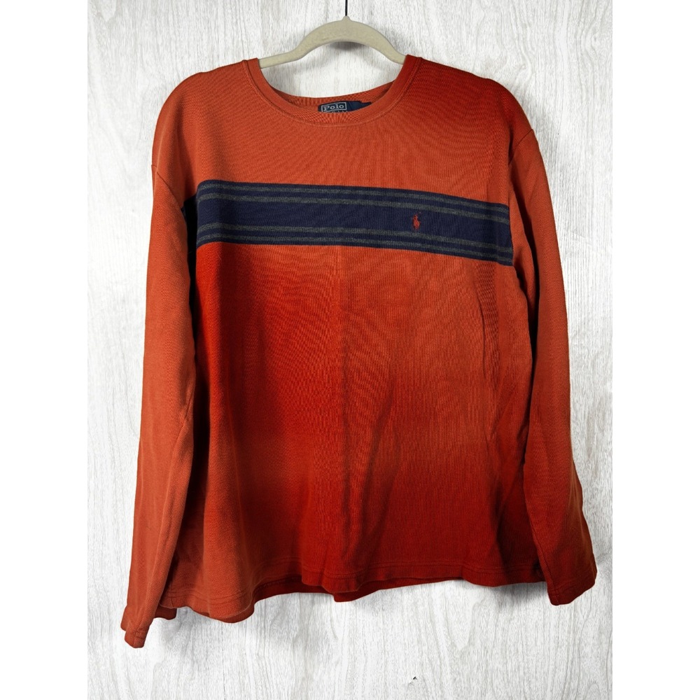Polo Ralph Lauren Sweater Men XL Orange Stripe Cotton Pony Preppy Crewneck